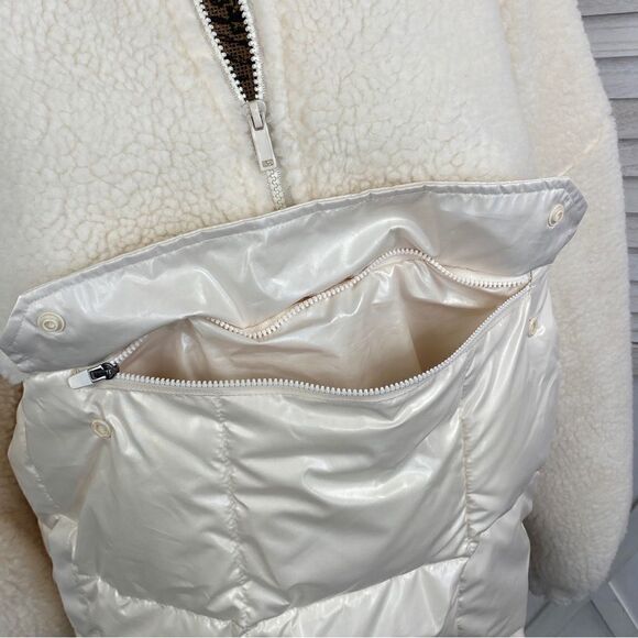 Fabletics Nelly Mixed Media Teddy Pullover Jacket Cream XL Half Zip - Picture 7 of 15